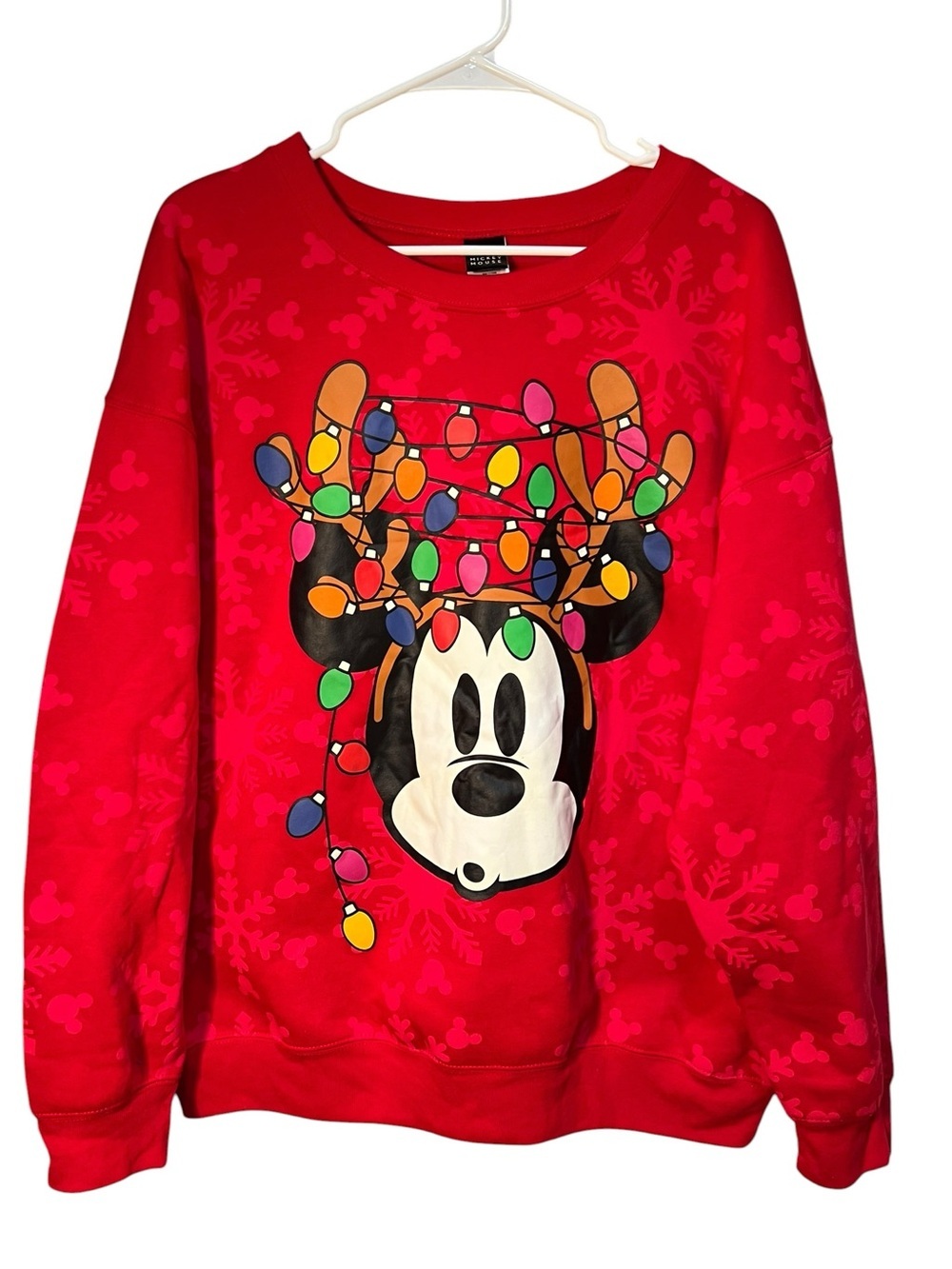 Disney Mickey Mouse Sweatshirt Red‎ Reindeer Tangled Lights Christmas XL 15-17